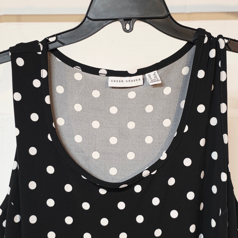 Susan Graver Womens Plus 1X Black White Polka Dot Sleeveless Fit & Flare Dress - Picture 6 of 11